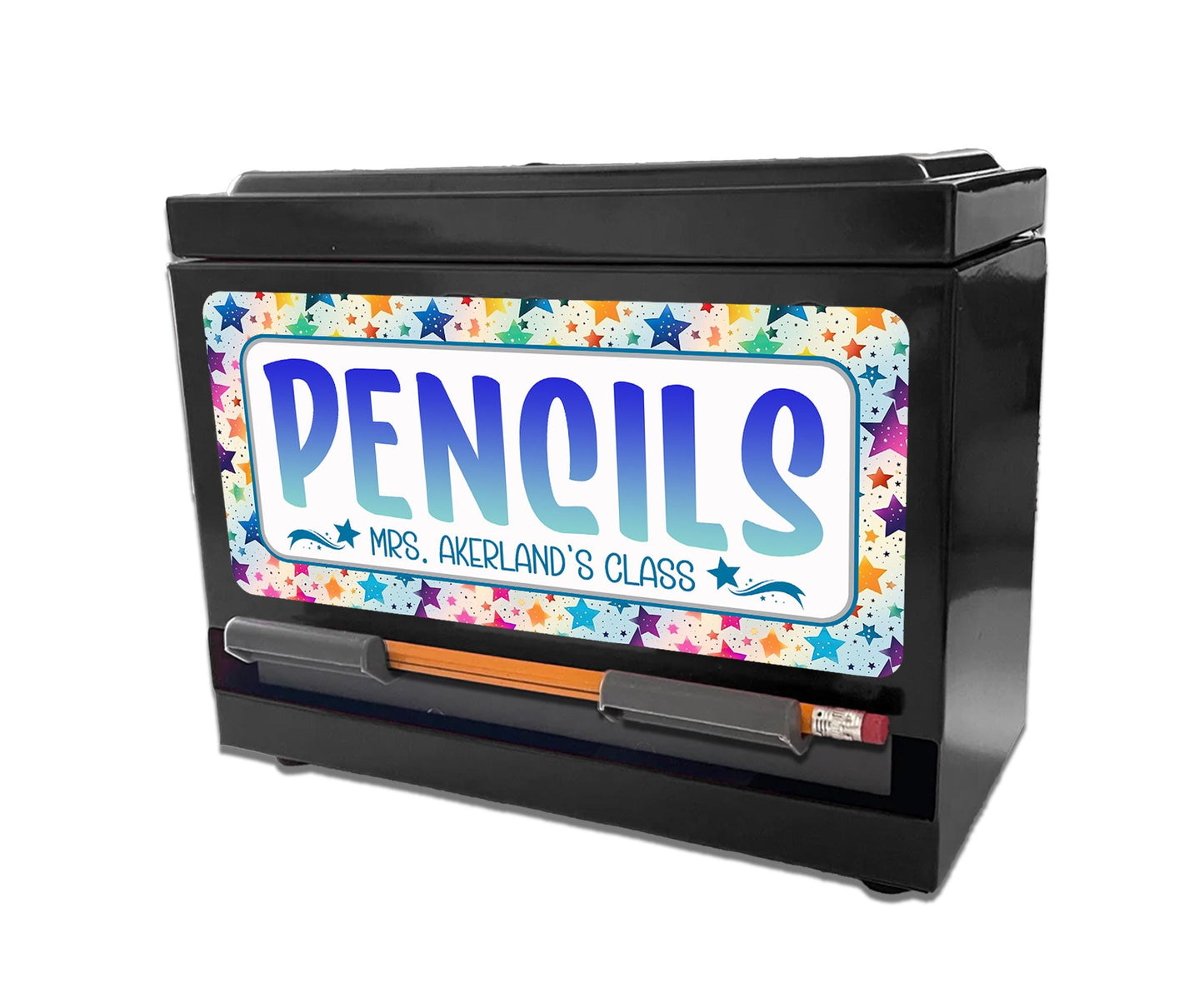 Pencil Dispenser Vinyl Decal Personalized with a name, Waterproof Vinyl Decal for Dispenser, Stars Classroom Theme Decal, Classroom Decor