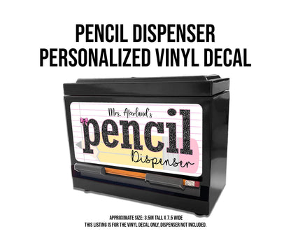 Custom Pencil Dispenser Waterproof Vinyl Decal OR Magnetic Decal Personalized with a name,  Pastel Pencil Theme, Teacher Appreciation Gift