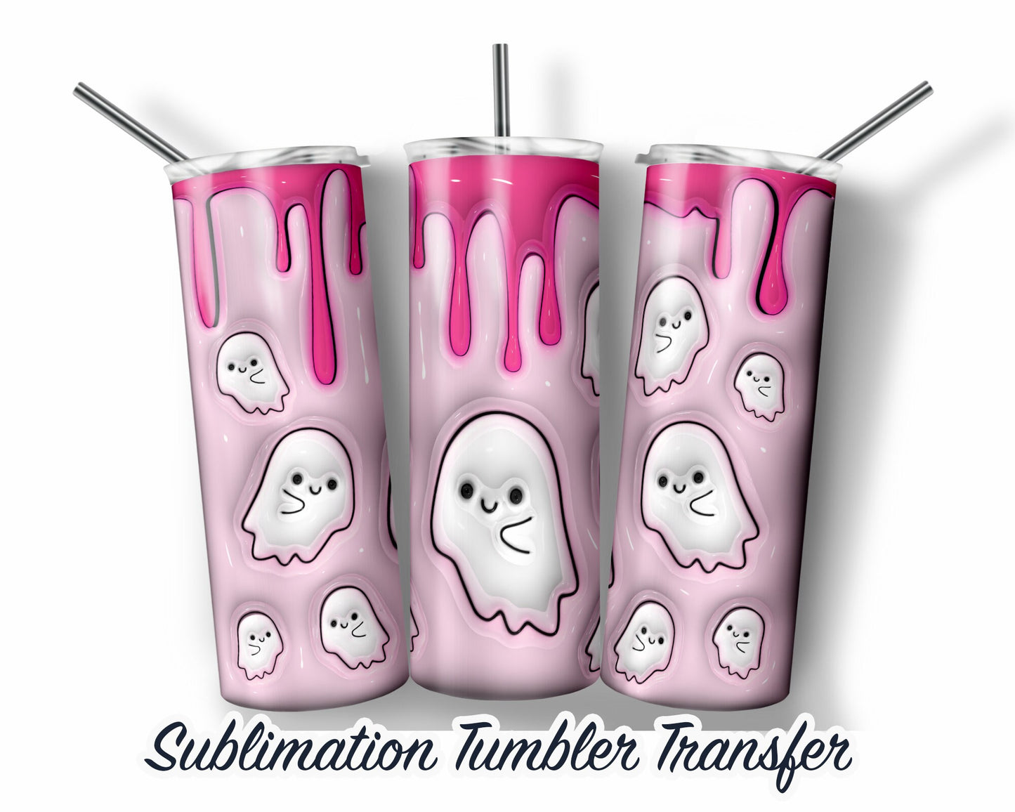 Halloween Ghosts Inflated Puff Effect Sublimation Transfer Print For 20 oz Tumbler - 30 oz Skinny Tumbler - Ready To press - Heat Transfers