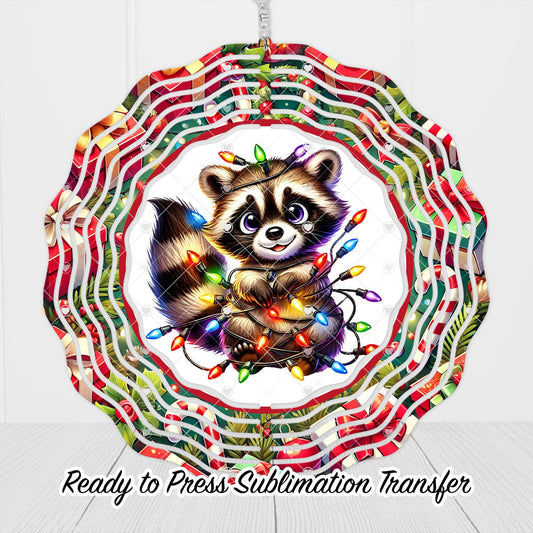 Christmas Raccoon Wind Spinner Sublimation Ready To press Heat Transfer SHIPS NEXT DAY
