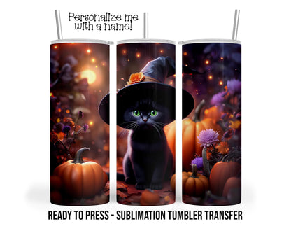 Halloween Sublimation Transfer - Black Cat Tumbler Wrap for 20 oz & 30 oz Tumblers