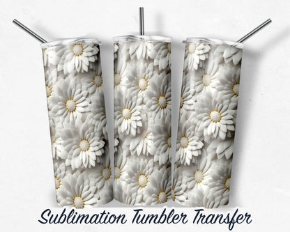 3D Floral  Sublimation Transfer Print 20 oz - 30 oz Skinny Tumbler - Ready to Press - Heat Transfers