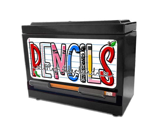 Custom Pencil Dispenser Vinyl Decal Personalized with a name, Waterproof Decal, Classroom, Teacher Appreciation Gift Approx. 3.5x7.5 inches