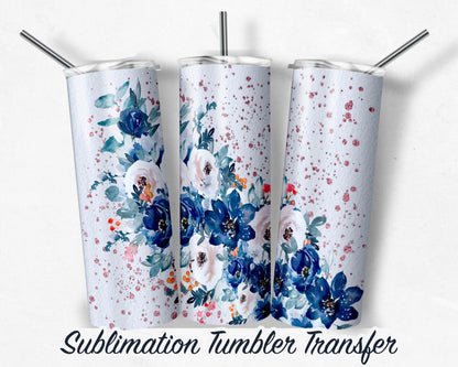 Navy Floral  Sublimation Transfer Print For 20 oz Tumblers - 30 oz Tumblers - Ready To press - Heat Transfers