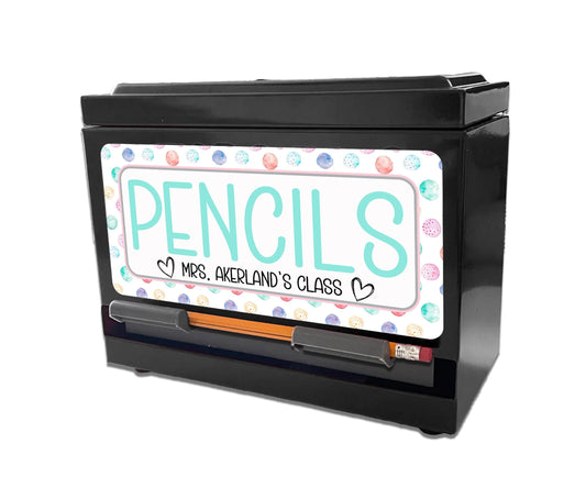 Custom Pencil Dispenser Vinyl Decal Personalized with a name, Waterproof Decal, Mint Theme, Teacher Appreciation Approx. 3.5x7.5 inches