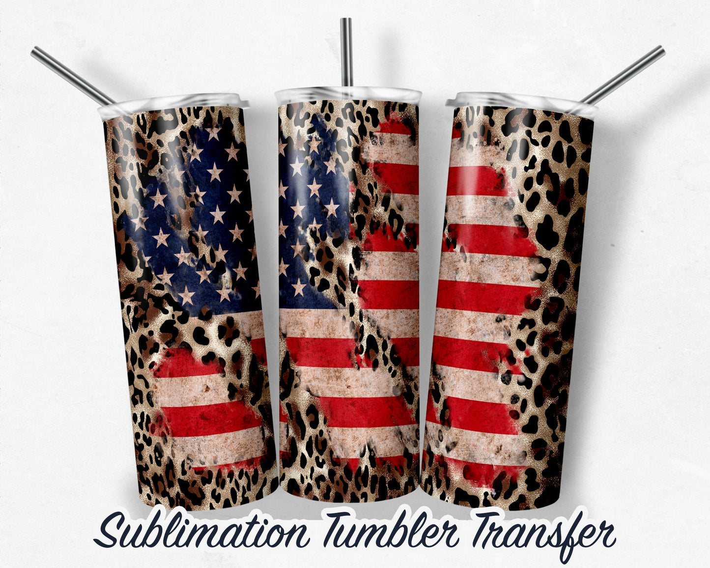 Leopard Flag  Sublimation Transfer Print For 20 oz Tumbler - 30 oz Skinny Tumbler - Ready To press - Heat Transfers