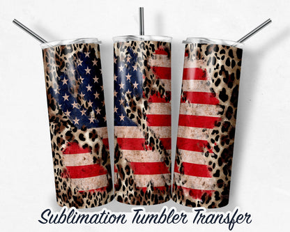 Leopard Flag  Sublimation Transfer Print For 20 oz Tumbler - 30 oz Skinny Tumbler - Ready To press - Heat Transfers