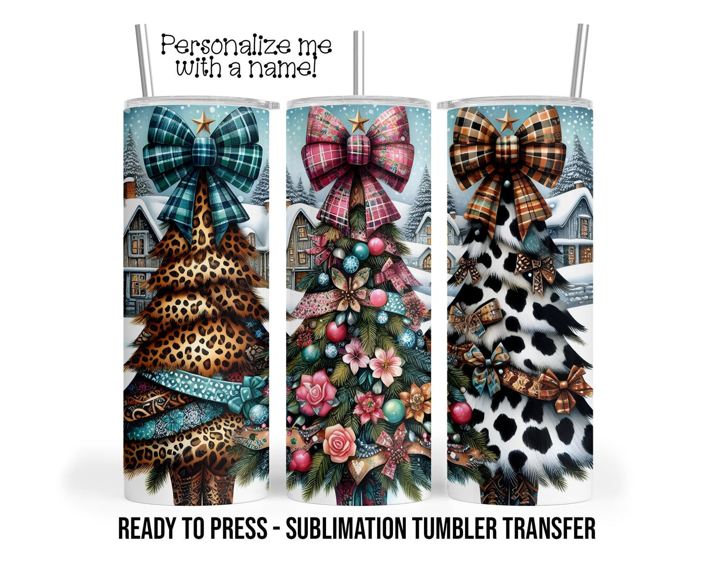 Christmas Trees Sublimation Tumbler Transfer Print 20oz Tumbler, Ready To press Heat Transfer SHIPS NEXT DAY