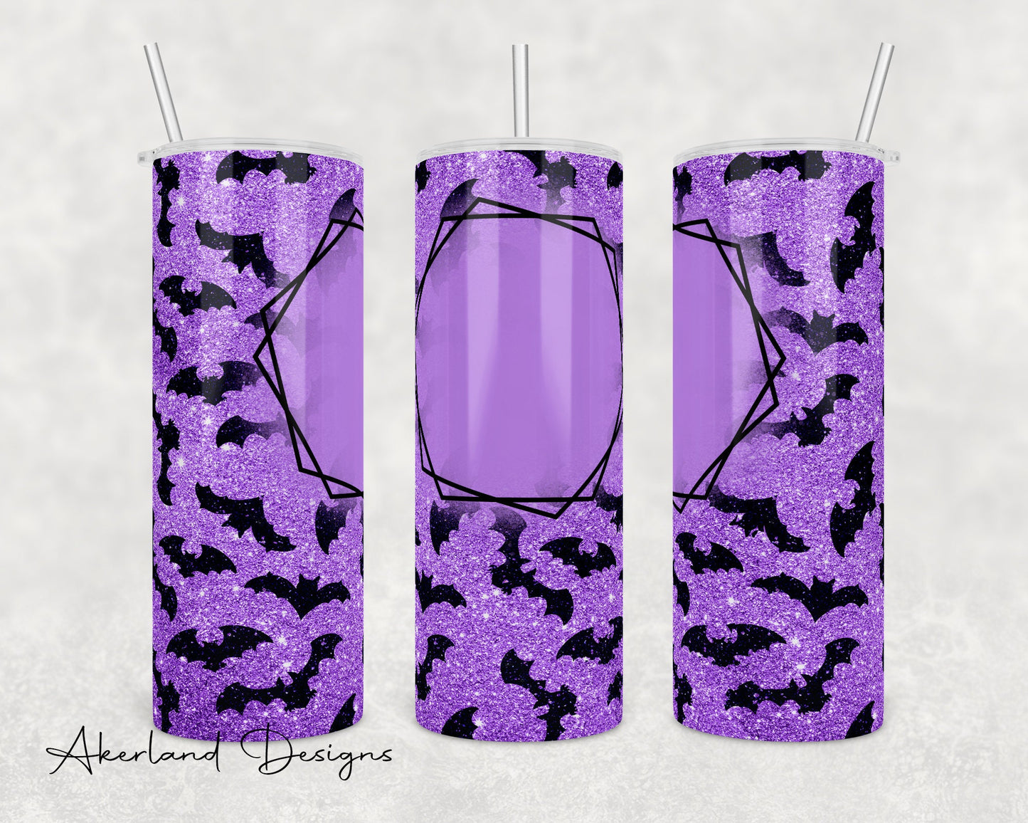 Purple Glitter Bat Halloween 20oz Sublimation Tumbler Design - PNG Digital Download