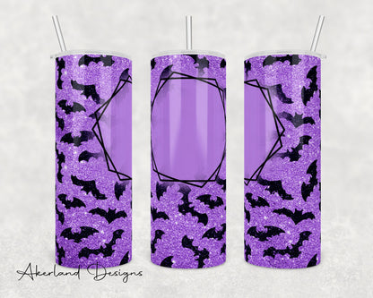 Purple Glitter Bat Halloween 20oz Sublimation Tumbler Design - PNG Digital Download