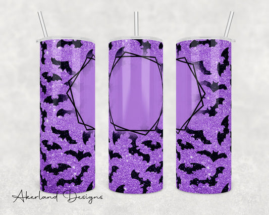 Purple Glitter Bat Halloween 20oz Sublimation Tumbler Design - PNG Digital Download