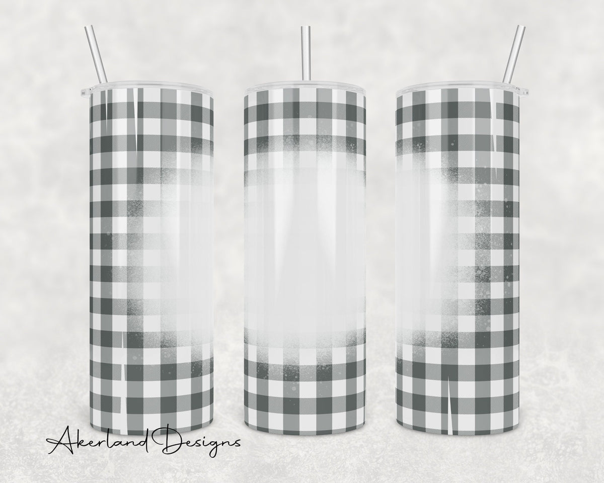 Distressed Gray Plaid with Bleach Spot 20oz Sublimation Tumbler SEAMLESS Design - PNG Digital Download