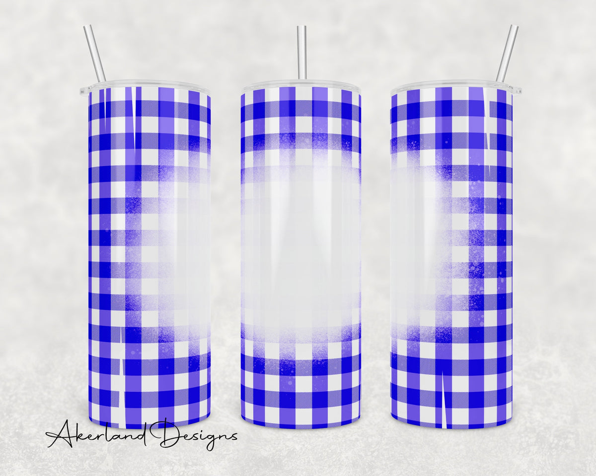 Distressed Blue Plaid with Bleach Spot 20 oz Sublimation Tumbler Design - PNG Digital Download