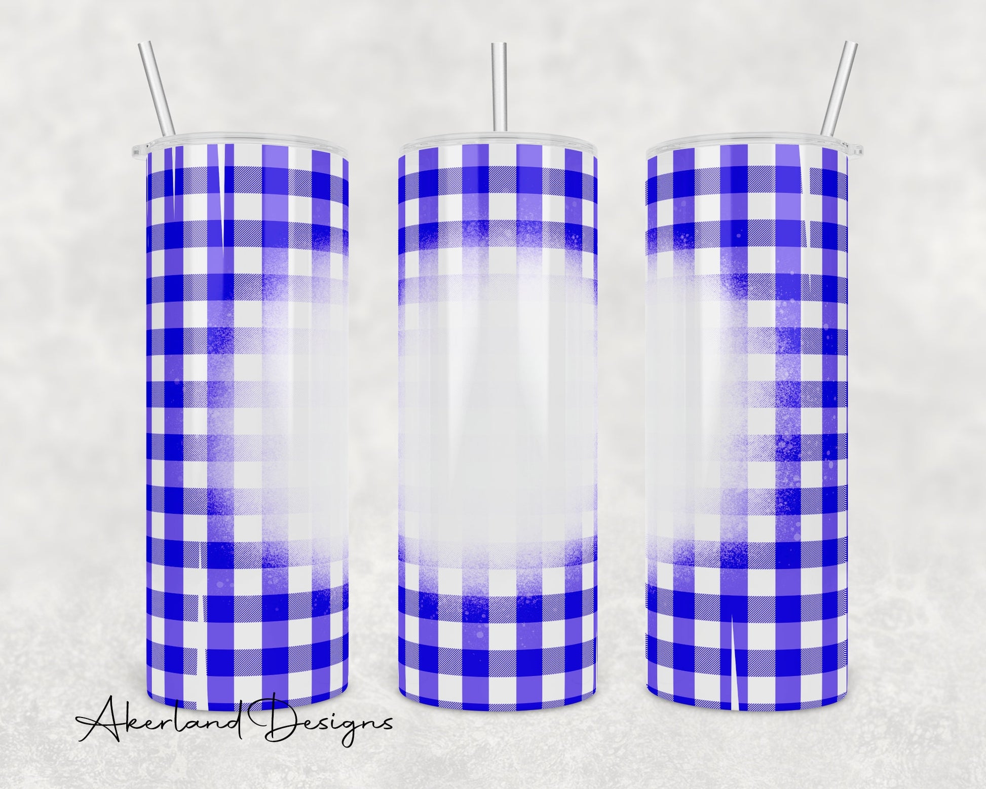 Distressed Blue Plaid with Bleach Spot 20 oz Sublimation Tumbler Design - PNG Digital Download