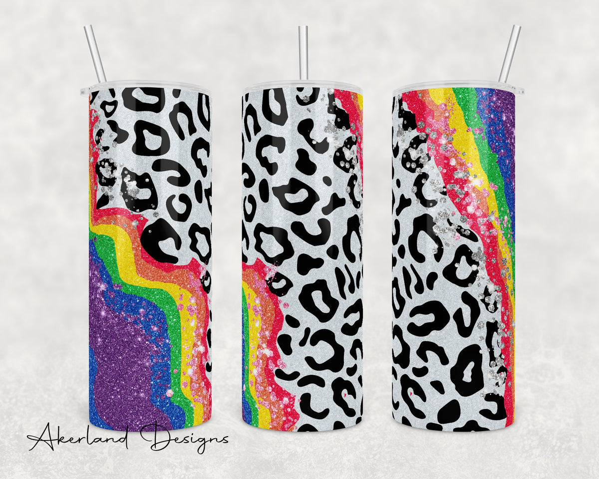 Leopard Glitter Rainbow 20oz Sublimation Tumbler Design - PNG Digital Download