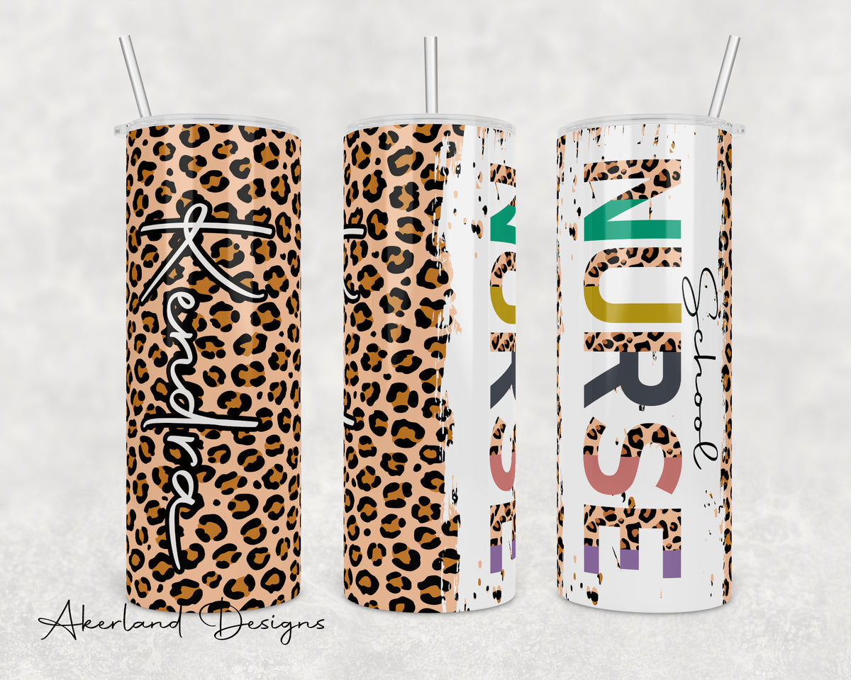 School Nurse Half Leopard Print 20oz Sublimation Tumbler Design - PNG Digital Download