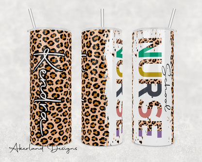 School Nurse Half Leopard Print 20oz Sublimation Tumbler Design - PNG Digital Download