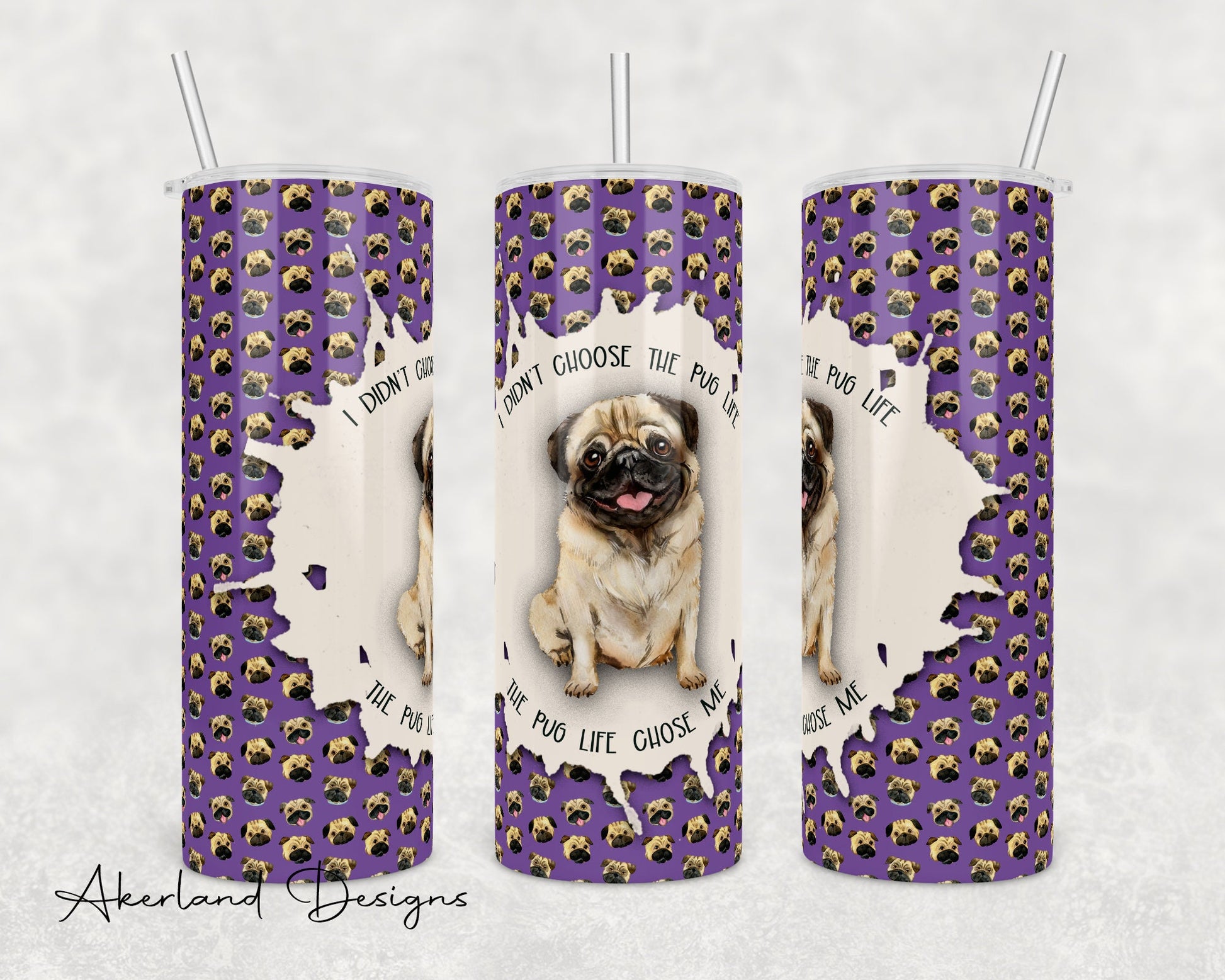 Pug Life Tumbler Design – Purple Puppy PNG (Digital Download)