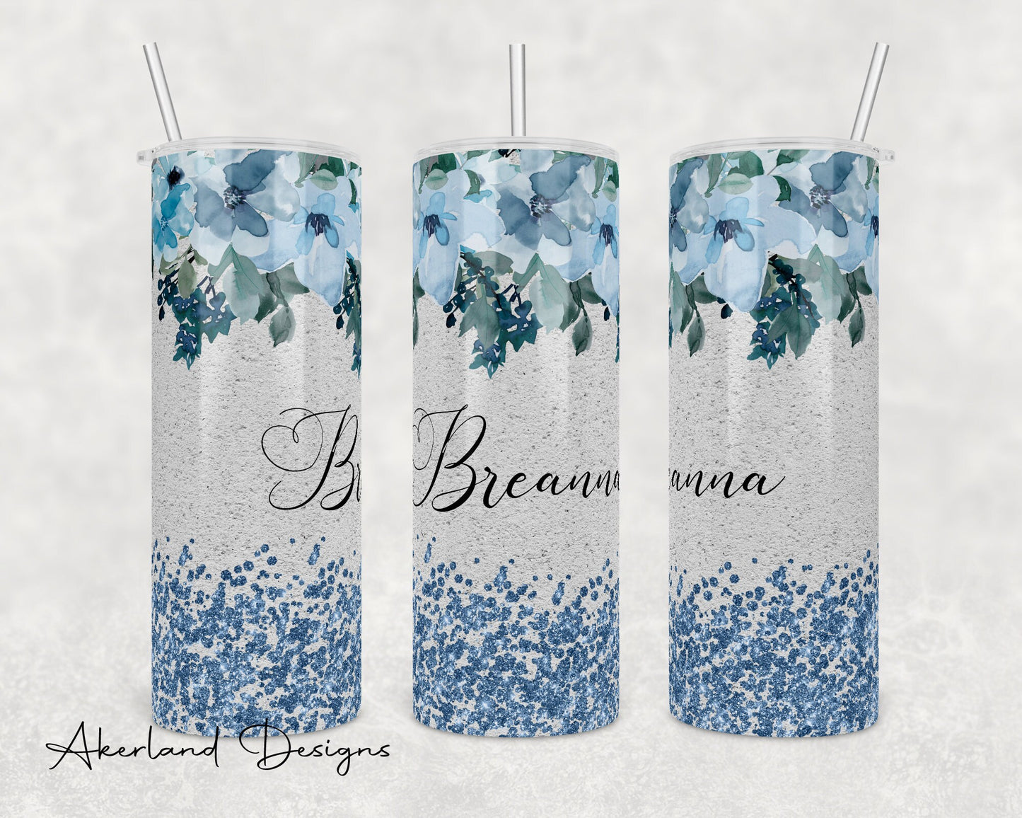 Blue Flower Wedding  Sublimation Transfer Print For 20 oz Tumblers - 30 oz Tumblers - Ready To press - Heat Transfers