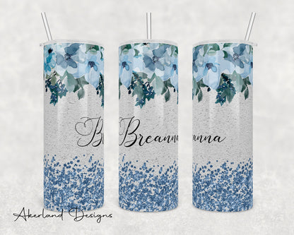 Blue Flower Wedding  Sublimation Transfer Print For 20 oz Tumblers - 30 oz Tumblers - Ready To press - Heat Transfers