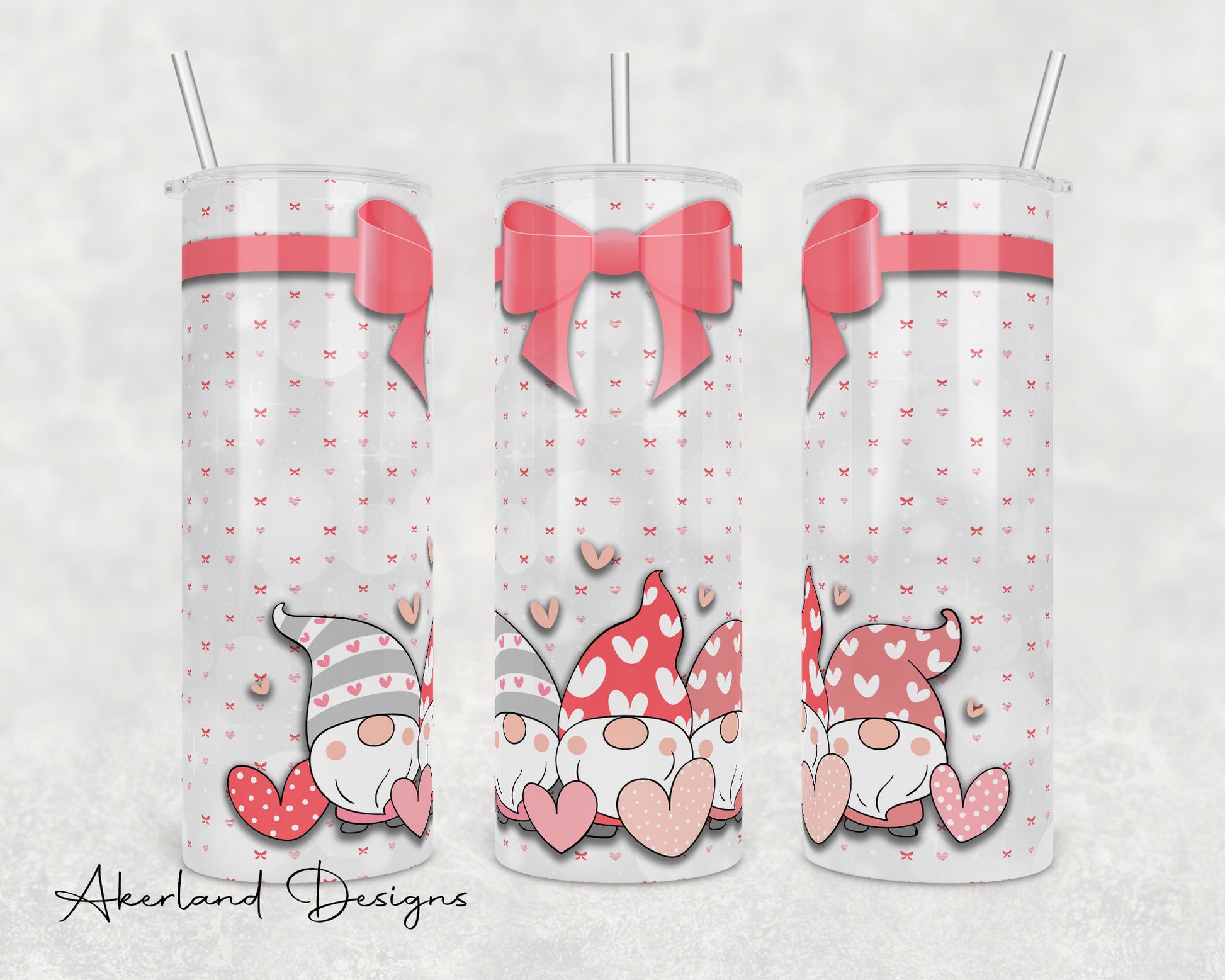 Valentines Gnome Pink Heart Sparkle 20oz Sublimation Tumbler Design - PNG Digital Download