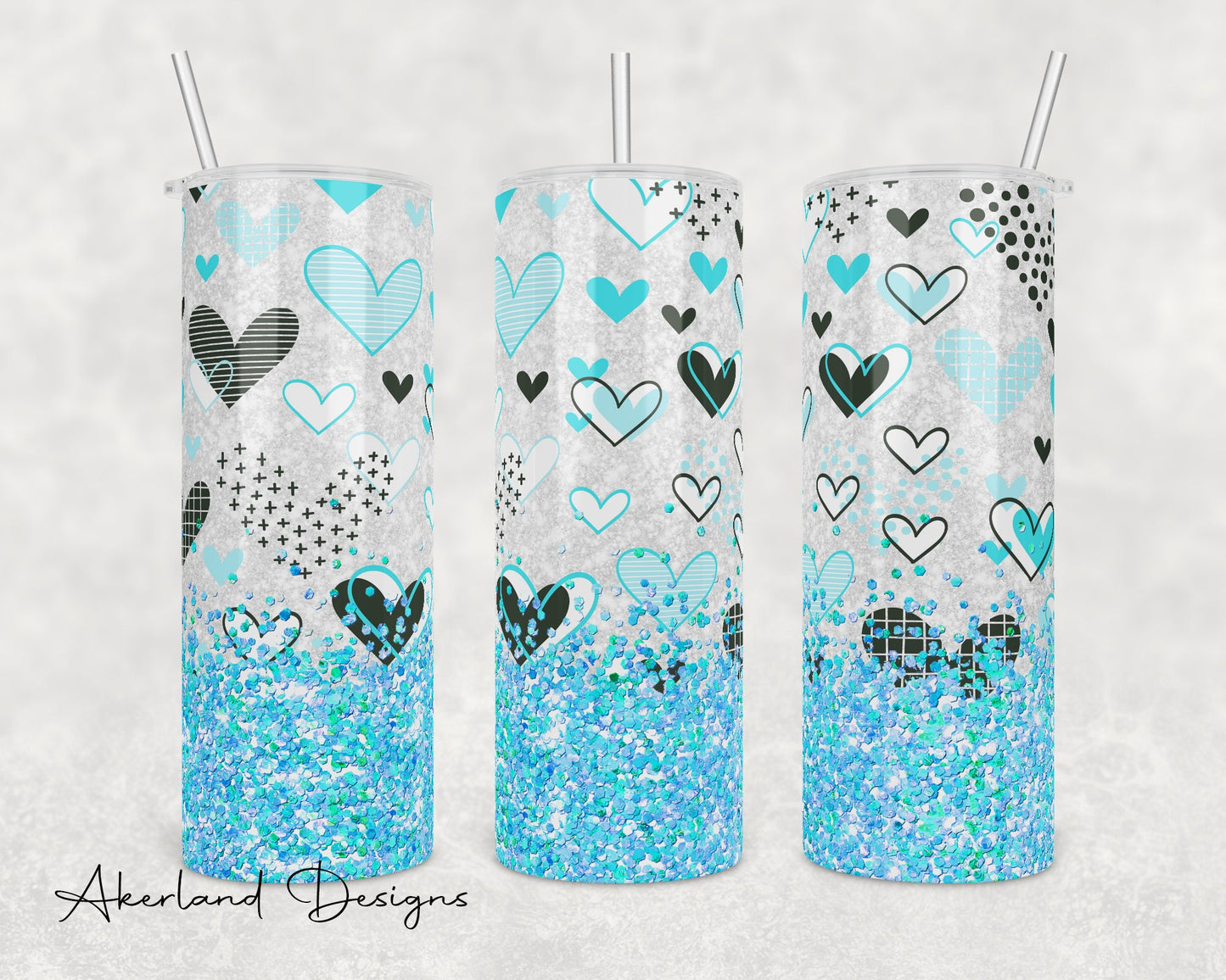 Valentines Blue Heart Sparkle 20oz Sublimation Tumbler Design - PNG Digital Download