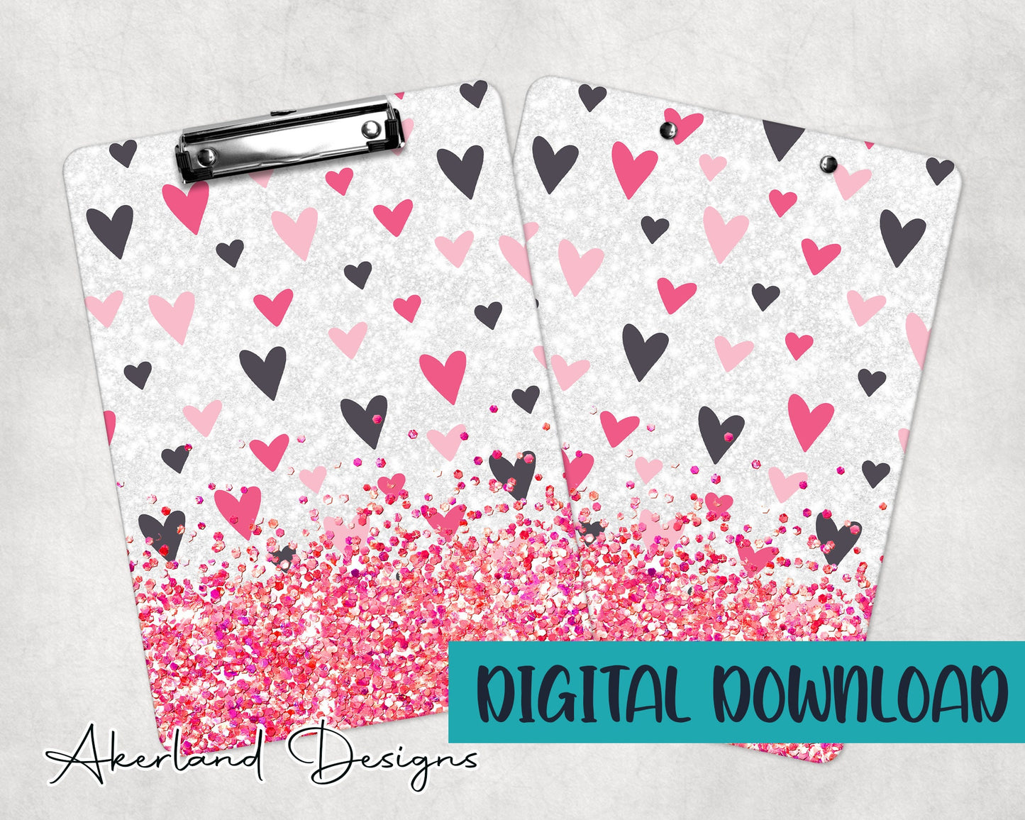 Pink Hearts Valentines Clipboard Sublimation Design / 9.25W by 12.75H / - PNG Digital Download