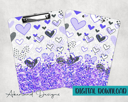 Purple Hearts Valentines Clipboard Sublimation Design / 9.25W by 12.75H / - PNG Digital Download