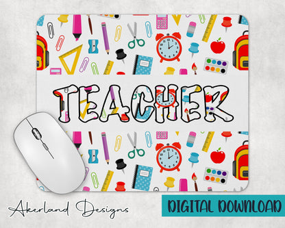 Teacher Sublimation Mouse Pad Design / 9.5W by 8H / - PNG Digital Download