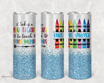 Blue Crayon Teacher  Sublimation Transfer Print For 20 oz Tumblers - 30 oz Tumblers - Ready To press - Heat Transfers