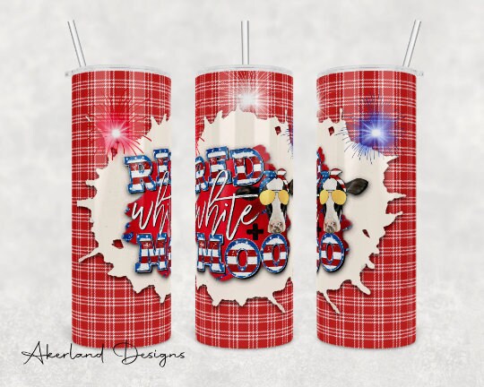 Red White and Moo  Sublimation Transfer Print For 20 oz Tumblers - 30 oz Tumblers - Ready To press - Heat Transfers