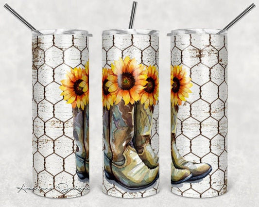 Sunflower Boots  Sublimation Transfer Print For 20 oz Tumblers - 30 oz Tumblers - Ready To press - Heat Transfers