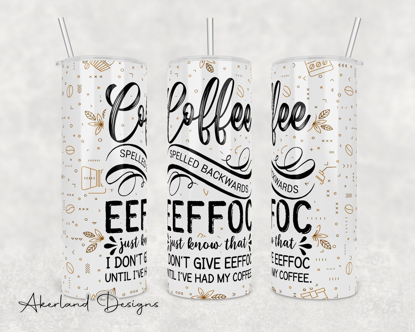 Coffee Spelled Backwards EEFFOC - 20 oz Sublimation Tumbler Design PNG Digital Download