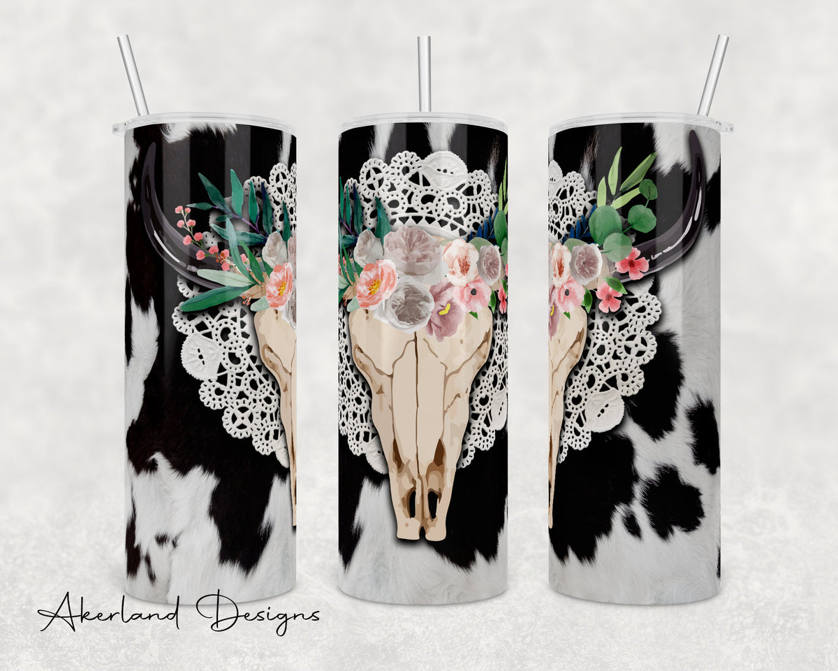 Boho Western Bull Skull 20 oz Sublimation Tumbler Design PNG Digital Download | SEAMLESS