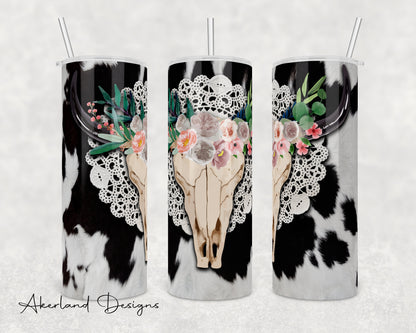 Boho Western Bull Skull 20 oz Sublimation Tumbler Design PNG Digital Download | SEAMLESS