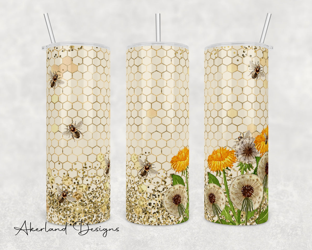 Dandelions and Bee 20oz Sublimation Tumbler Design - PNG Digital Download