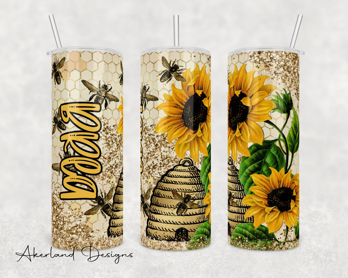 Sunflower and Bee's   Sublimation Transfer Print For 20 oz Skinny Tumbler - 30oz Skinny Tumbler - RTP - Heat Transfers