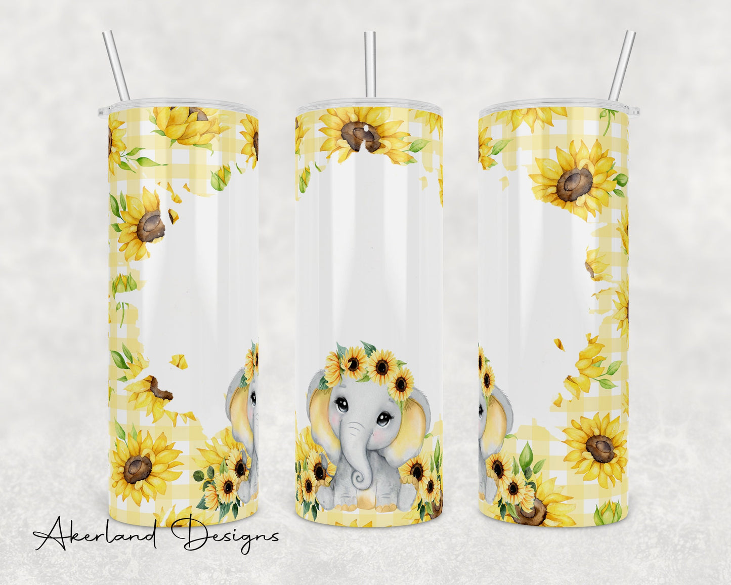 Baby Elephant Sunflowers / 20 oz Sublimation Tumbler Design PNG Digital Download SEAMLESS