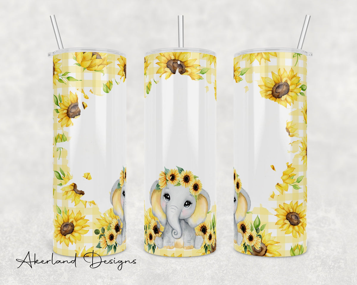 Baby Elephant Sunflowers / 20 oz Sublimation Tumbler Design PNG Digital Download SEAMLESS