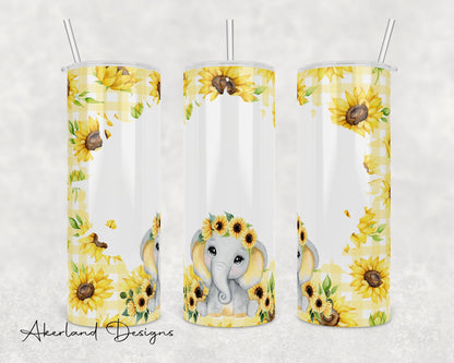 Baby Elephant Sunflowers / 20 oz Sublimation Tumbler Design PNG Digital Download SEAMLESS