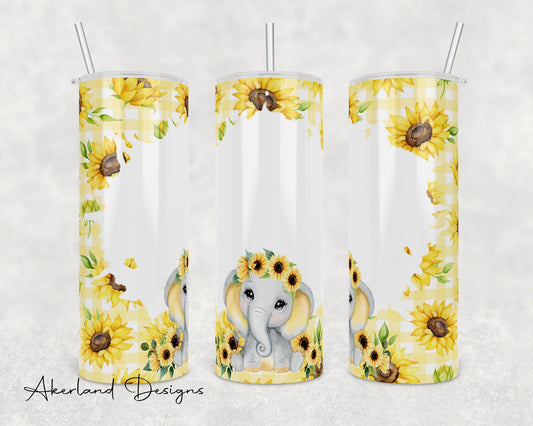 Baby Elephant Sunflowers / 20 oz Sublimation Tumbler Design PNG Digital Download SEAMLESS