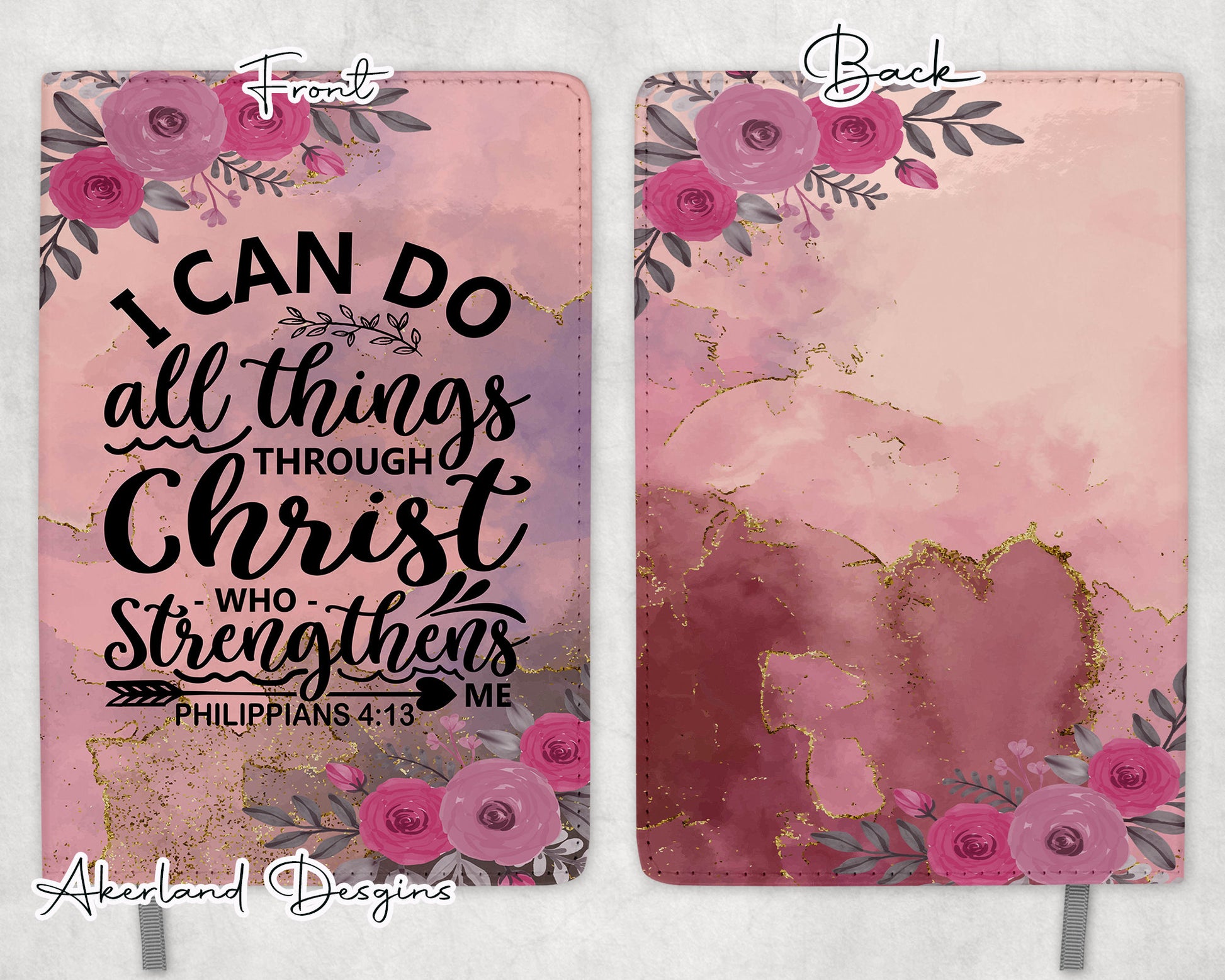 Phillipians 4:13 Pink Floral Design for Sublimation Journals - Sublimation Design PNG Digital Download