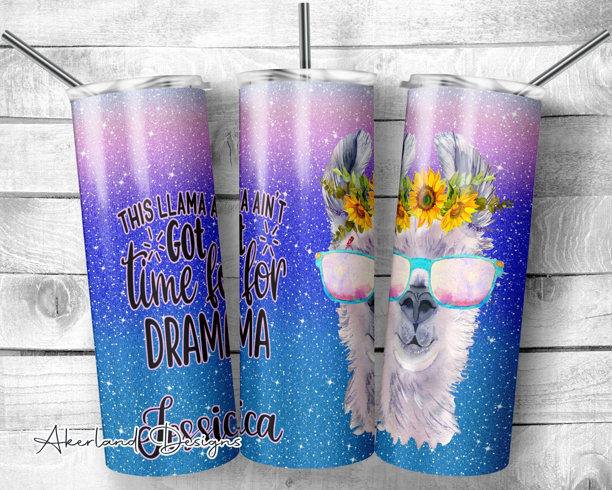 Llama Tumbler Sublimation Design – Ain't Got Time For Drama (PNG Digital Download)