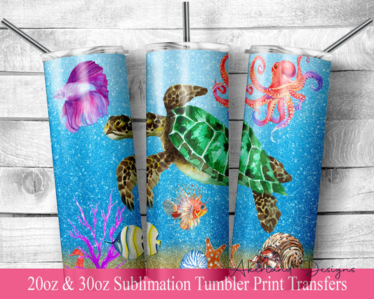 Turtle  Sublimation Transfer Print For 20 oz Tumblers - 30 oz Tumblers - Ready To press - Heat Transfers