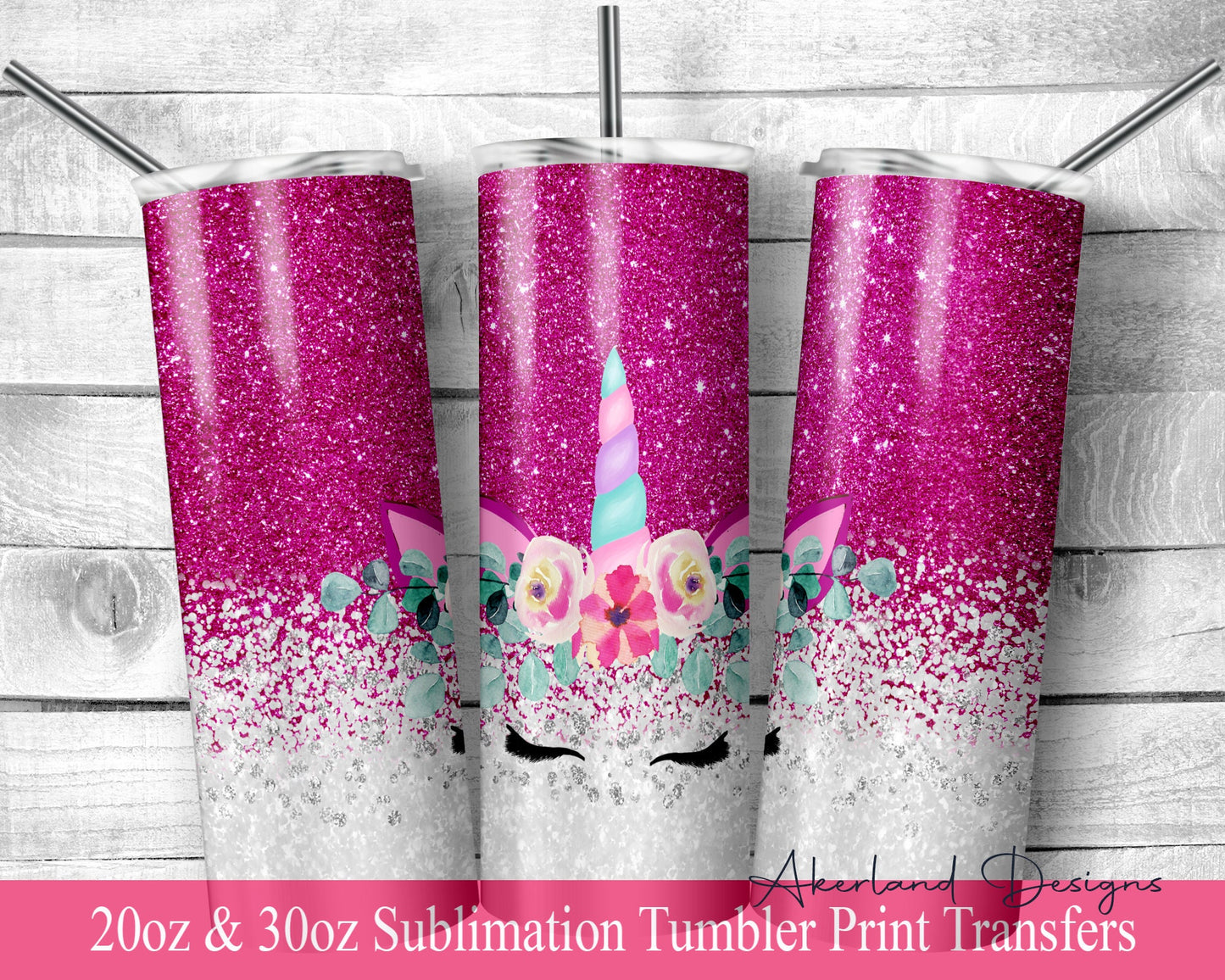 Pink Unicorn -  Sublimation Transfer Print For 20 oz Tumblers - 30 oz Tumblers - Ready To press - Heat Transfers