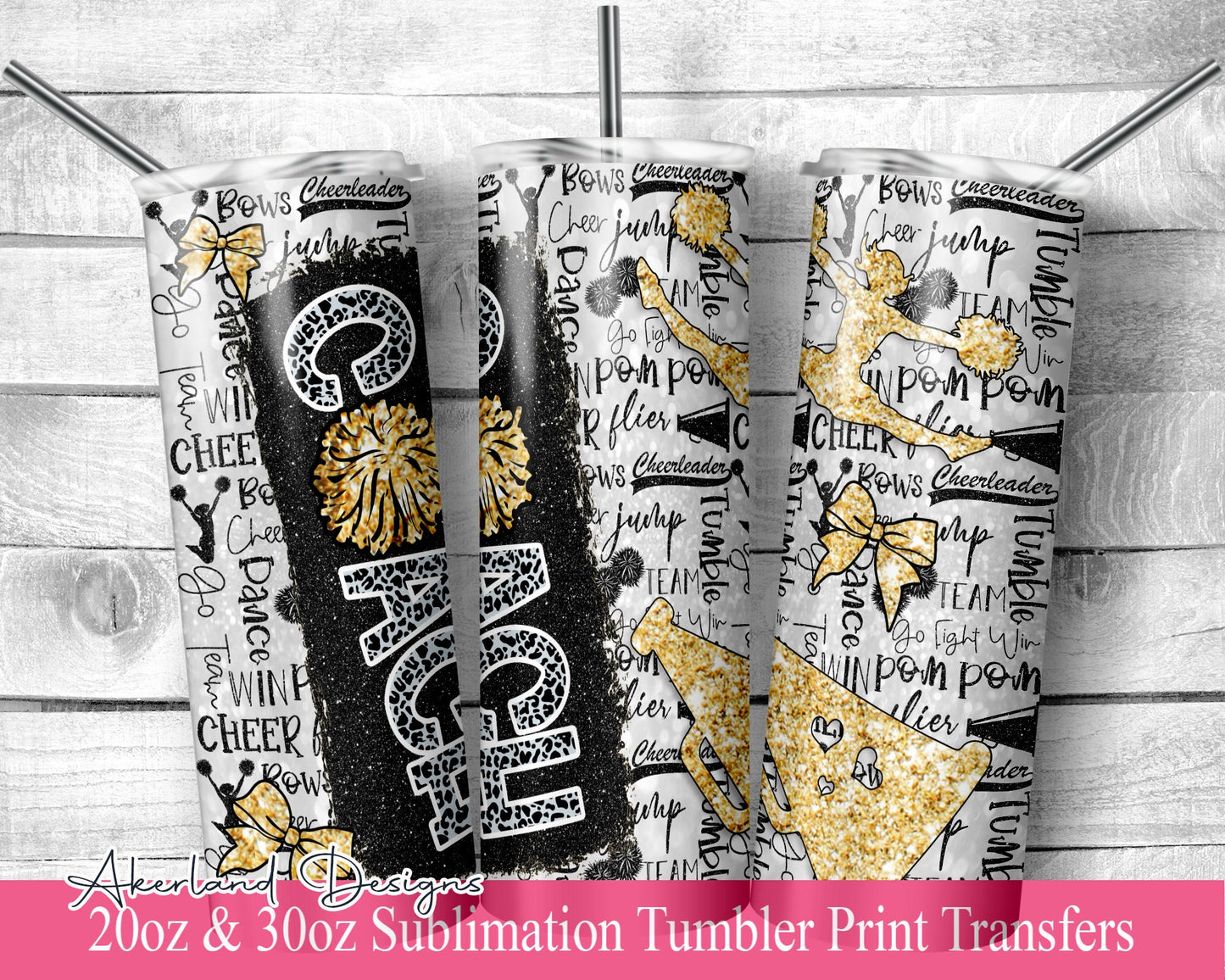 Gold Cheer COACH  Sublimation Transfer Print For 20 oz Tumbler - 30 oz Skinny Tumbler - Ready To press - Heat Transfers