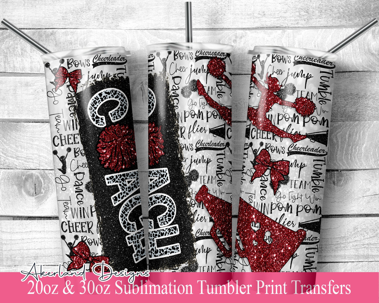 Burgundy Cheer COACH  Sublimation Transfer Print For 20 oz Tumbler-30 oz Skinny Tumbler - Ready To press - Heat Transfers