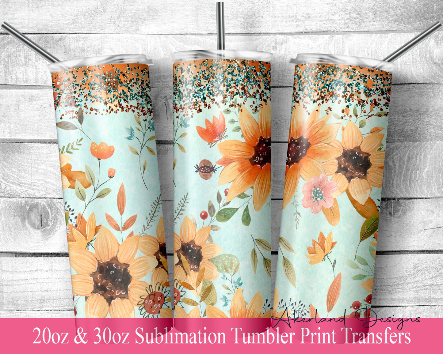 Fall Flower  Sublimation Transfer Print For 20 oz Tumblers - 30 oz Tumblers - Ready To press - Heat Transfers