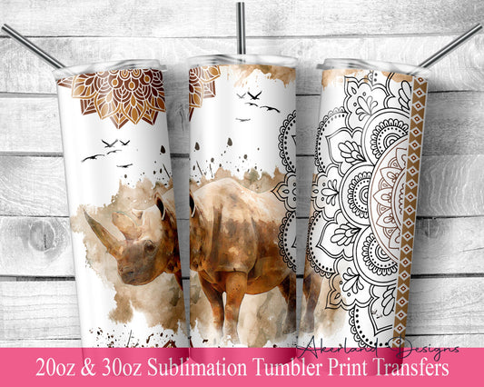 Rhino -  Sublimation Transfer Print For 20 oz - 30 oz Skinny Tumbler - Ready To press - Heat Transfer