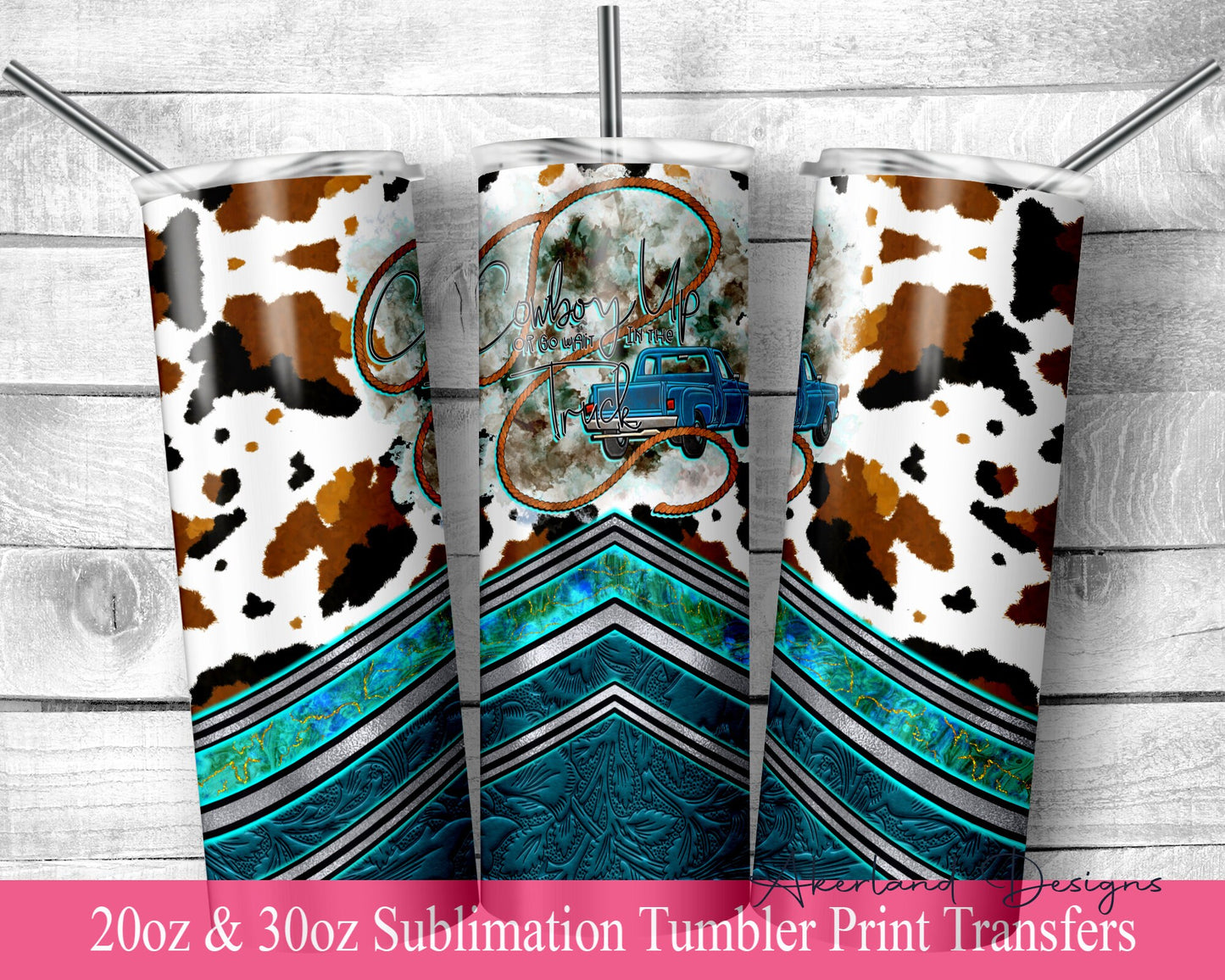 Cow Hide - Cowboy  Sublimation Transfer Print For 20 oz Tumbler - 30 oz Skinny Tumbler - Ready To press - Heat Transfers